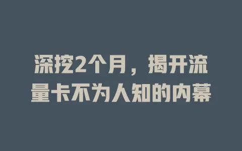 深挖2个月，揭开流量卡不为人知的内幕