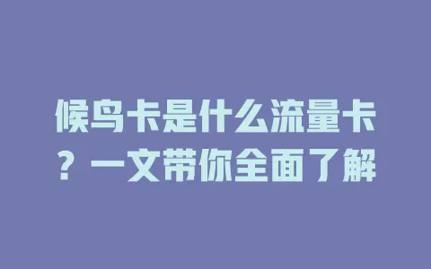 候鸟卡是什么流量卡？一文带你全面了解