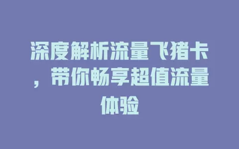 深度解析流量飞猪卡，带你畅享超值流量体验
