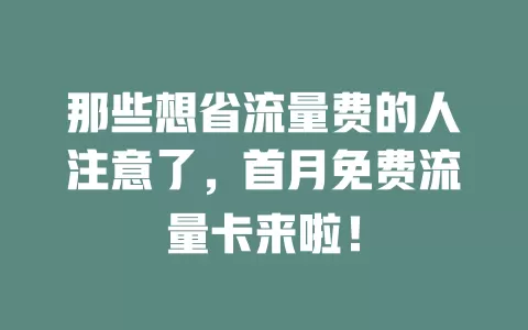 那些想省流量费的人注意了，首月免费流量卡来啦！