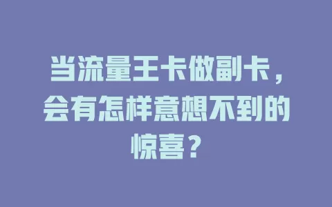 当流量王卡做副卡，会有怎样意想不到的惊喜？