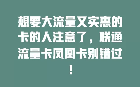 想要大流量又实惠的卡的人注意了，联通流量卡凤凰卡别错过！