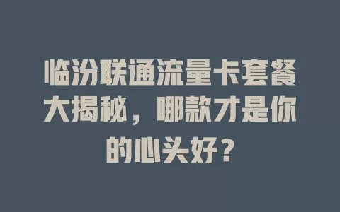 临汾联通流量卡套餐大揭秘，哪款才是你的心头好？