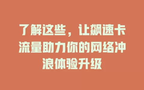 了解这些，让飙速卡流量助力你的网络冲浪体验升级