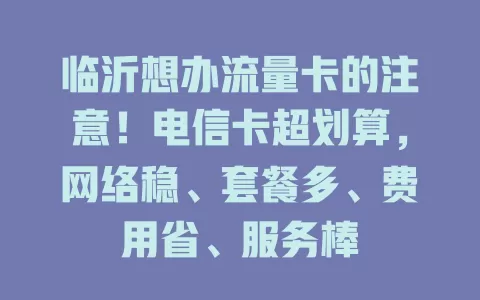 临沂想办流量卡的注意！电信卡超划算，网络稳、套餐多、费用省、服务棒