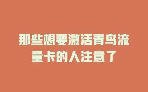 那些想要激活青鸟流量卡的人注意了