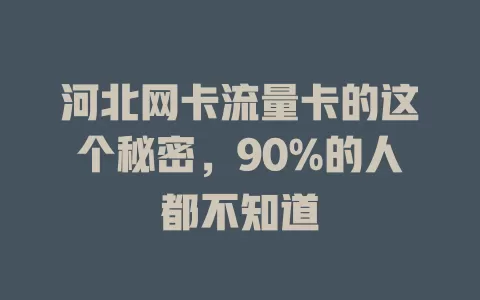 河北网卡流量卡的这个秘密，90%的人都不知道