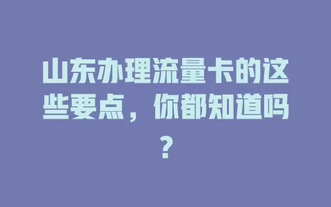 山东办理流量卡的这些要点，你都知道吗？