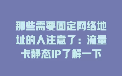 那些需要固定网络地址的人注意了：流量卡静态IP了解一下