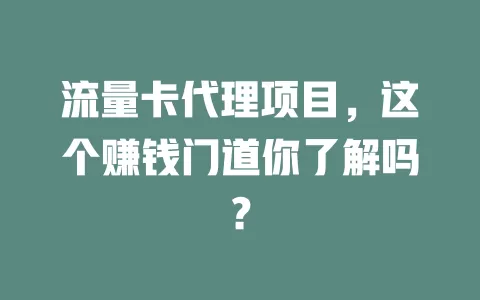 流量卡代理项目，这个赚钱门道你了解吗？
