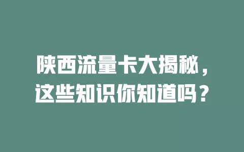 陕西流量卡大揭秘，这些知识你知道吗？