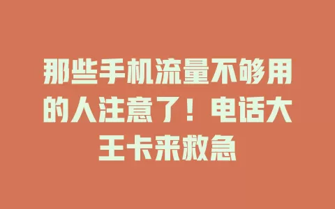 那些手机流量不够用的人注意了！电话大王卡来救急