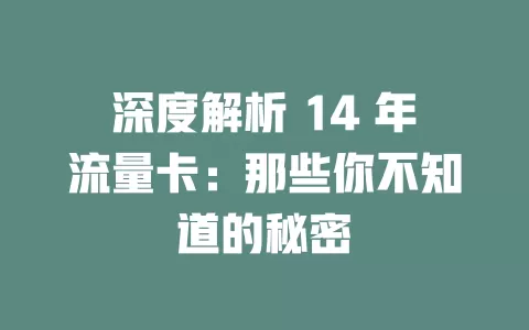 深度解析 14 年流量卡：那些你不知道的秘密