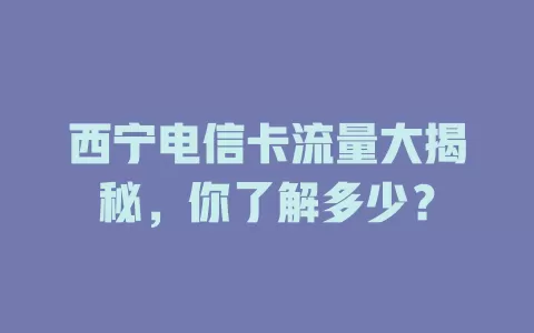 西宁电信卡流量大揭秘，你了解多少？