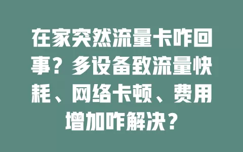 在家突然流量卡咋回事？多设备致流量快耗、网络卡顿、费用增加咋解决？