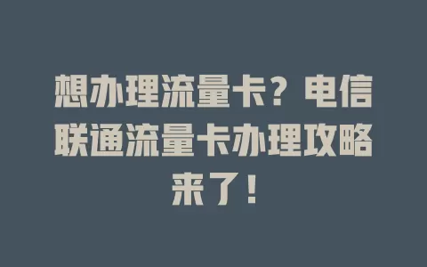 想办理流量卡？电信联通流量卡办理攻略来了！