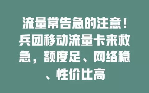 流量常告急的注意！兵团移动流量卡来救急，额度足、网络稳、性价比高