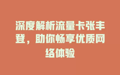 深度解析流量卡张丰登，助你畅享优质网络体验