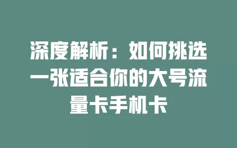 深度解析：如何挑选一张适合你的大号流量卡手机卡