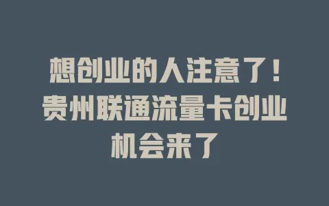 想创业的人注意了！贵州联通流量卡创业机会来了