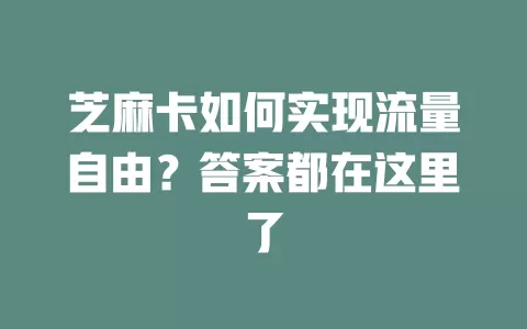 芝麻卡如何实现流量自由？答案都在这里了