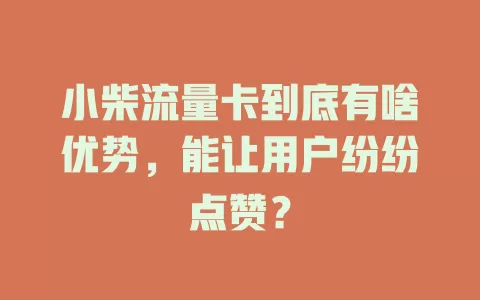 小柴流量卡到底有啥优势，能让用户纷纷点赞？