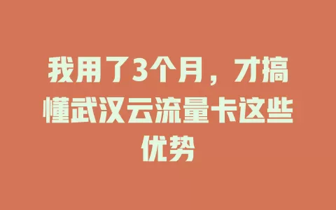 我用了3个月，才搞懂武汉云流量卡这些优势