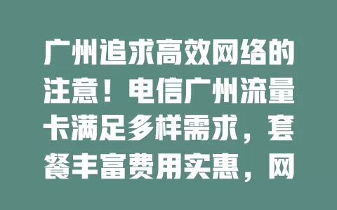 广州追求高效网络的注意！电信广州流量卡满足多样需求，套餐丰富费用实惠，网络超棒，值得考虑！