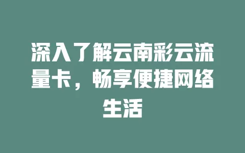 深入了解云南彩云流量卡，畅享便捷网络生活
