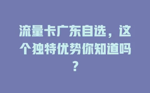 流量卡广东自选，这个独特优势你知道吗？