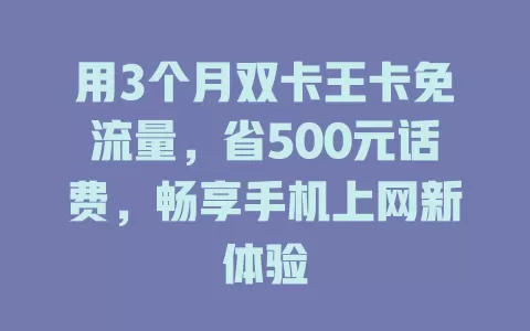 用3个月双卡王卡免流量，省500元话费，畅享手机上网新体验