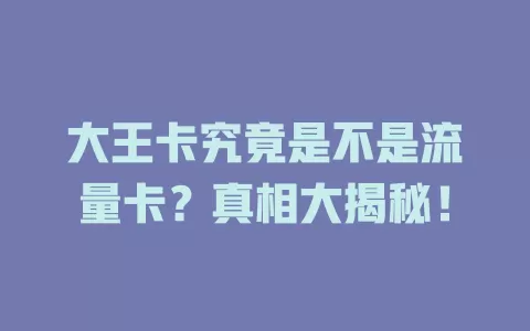 大王卡究竟是不是流量卡？真相大揭秘！
