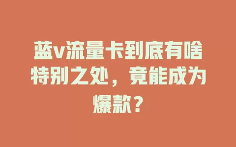 蓝v流量卡到底有啥特别之处，竟能成为爆款？