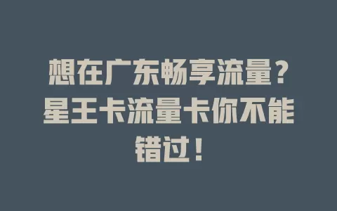 想在广东畅享流量？星王卡流量卡你不能错过！