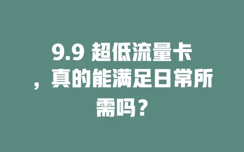 9.9 超低流量卡，真的能满足日常所需吗？