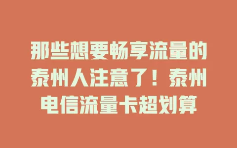 那些想要畅享流量的泰州人注意了！泰州电信流量卡超划算