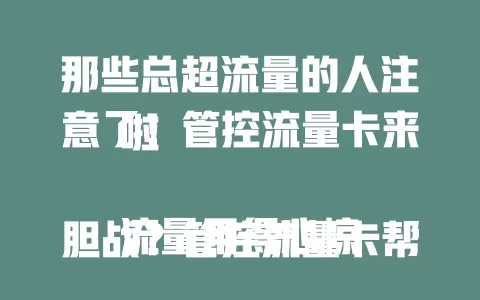 那些总超流量的人注意了！管控流量卡来啦

流量用得心惊胆战？管控流量卡帮您搞定！它能精准监测，合理管控，让您告别流量焦虑，畅快上网无压力。