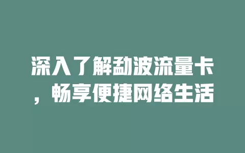 深入了解勐波流量卡，畅享便捷网络生活