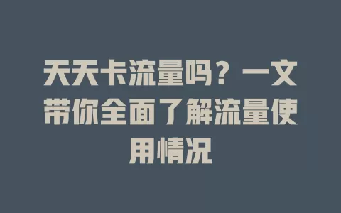天天卡流量吗？一文带你全面了解流量使用情况