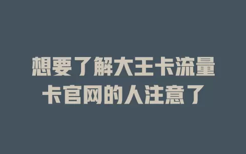 想要了解大王卡流量卡官网的人注意了