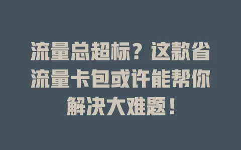流量总超标？这款省流量卡包或许能帮你解决大难题！
