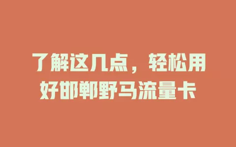 了解这几点，轻松用好邯郸野马流量卡
