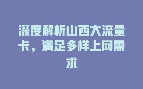 深度解析山西大流量卡，满足多样上网需求