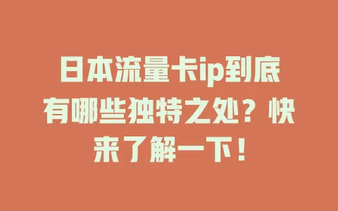 日本流量卡ip到底有哪些独特之处？快来了解一下！