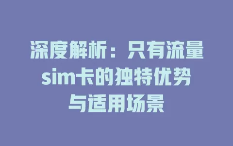 深度解析：只有流量sim卡的独特优势与适用场景