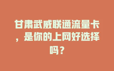甘肃武威联通流量卡，是你的上网好选择吗？
