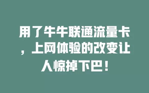 用了牛牛联通流量卡，上网体验的改变让人惊掉下巴！