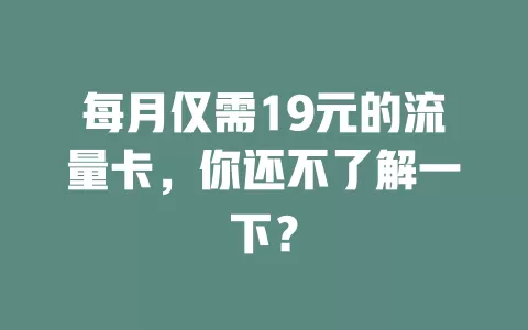 每月仅需19元的流量卡，你还不了解一下？