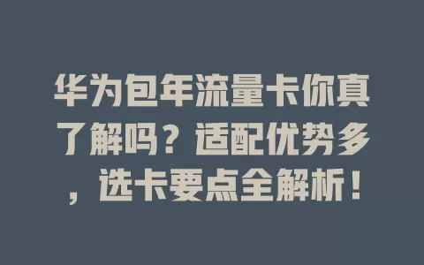 华为包年流量卡你真了解吗？适配优势多，选卡要点全解析！