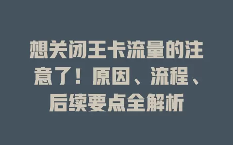 想关闭王卡流量的注意了！原因、流程、后续要点全解析